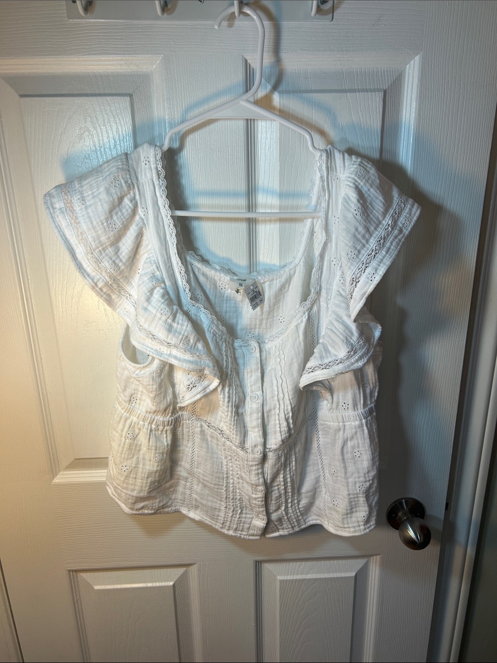 Aerie White Ruffled Eyelet Women's Blouse Size XXL coastal - Picture 4 of 10